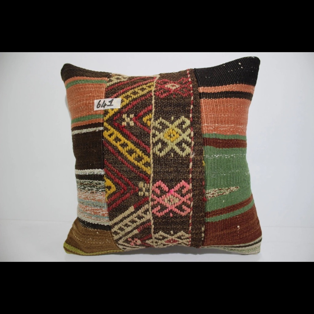 Beautiful Boho Patchwork Kilim Pillow Cover w/Hidden Zipper16"x16insert included